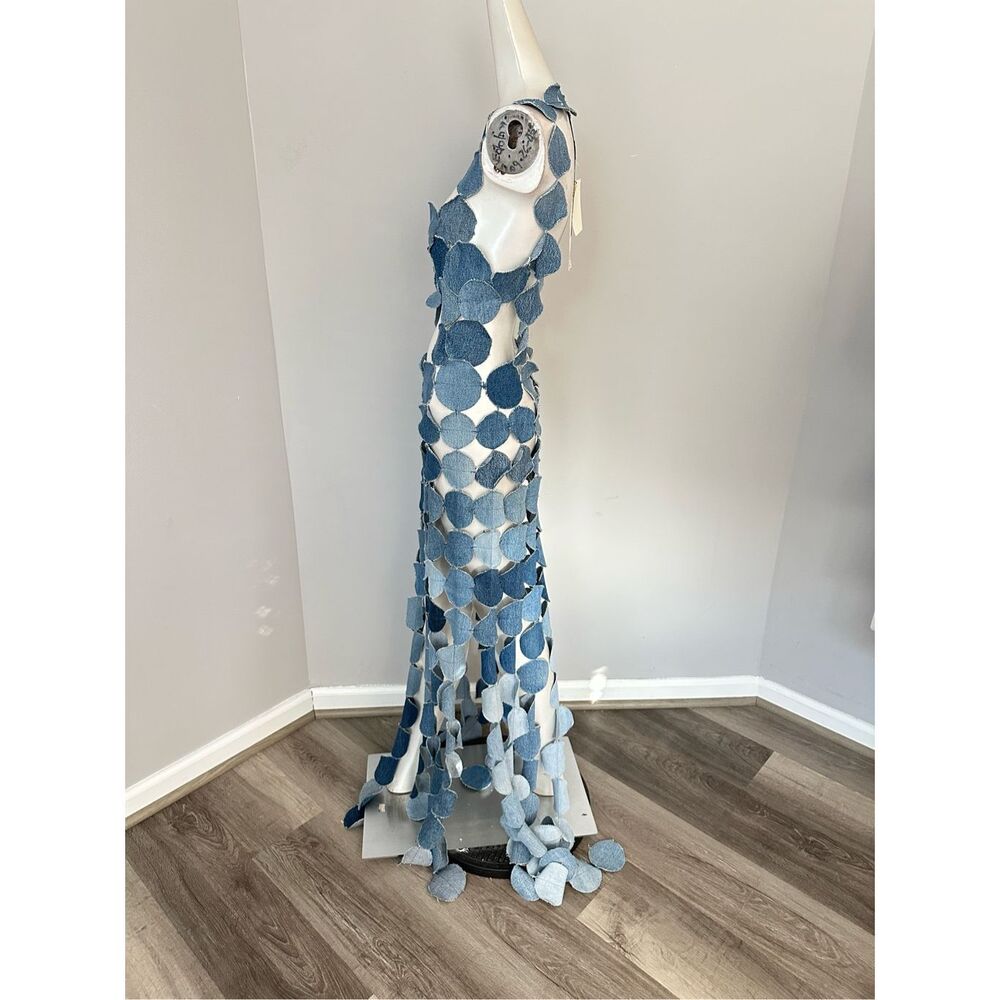 NWT A.W.A.K.E. MODE Upcycled Denim Multi Circle Dress FR 38 / US 4 $1415 - Picture 9 of 13